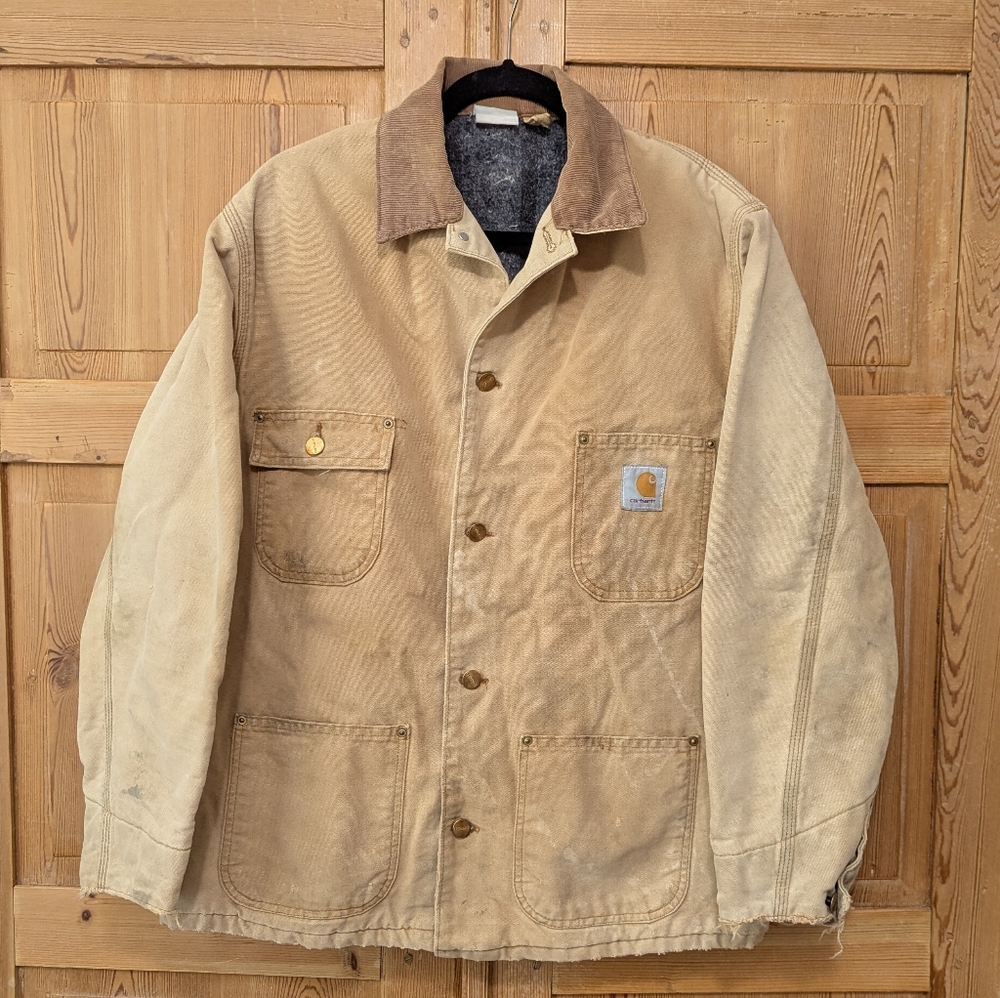 VTG Carhartt Duck Canvas Blanket Lined Chore Coat 2XL Distressed